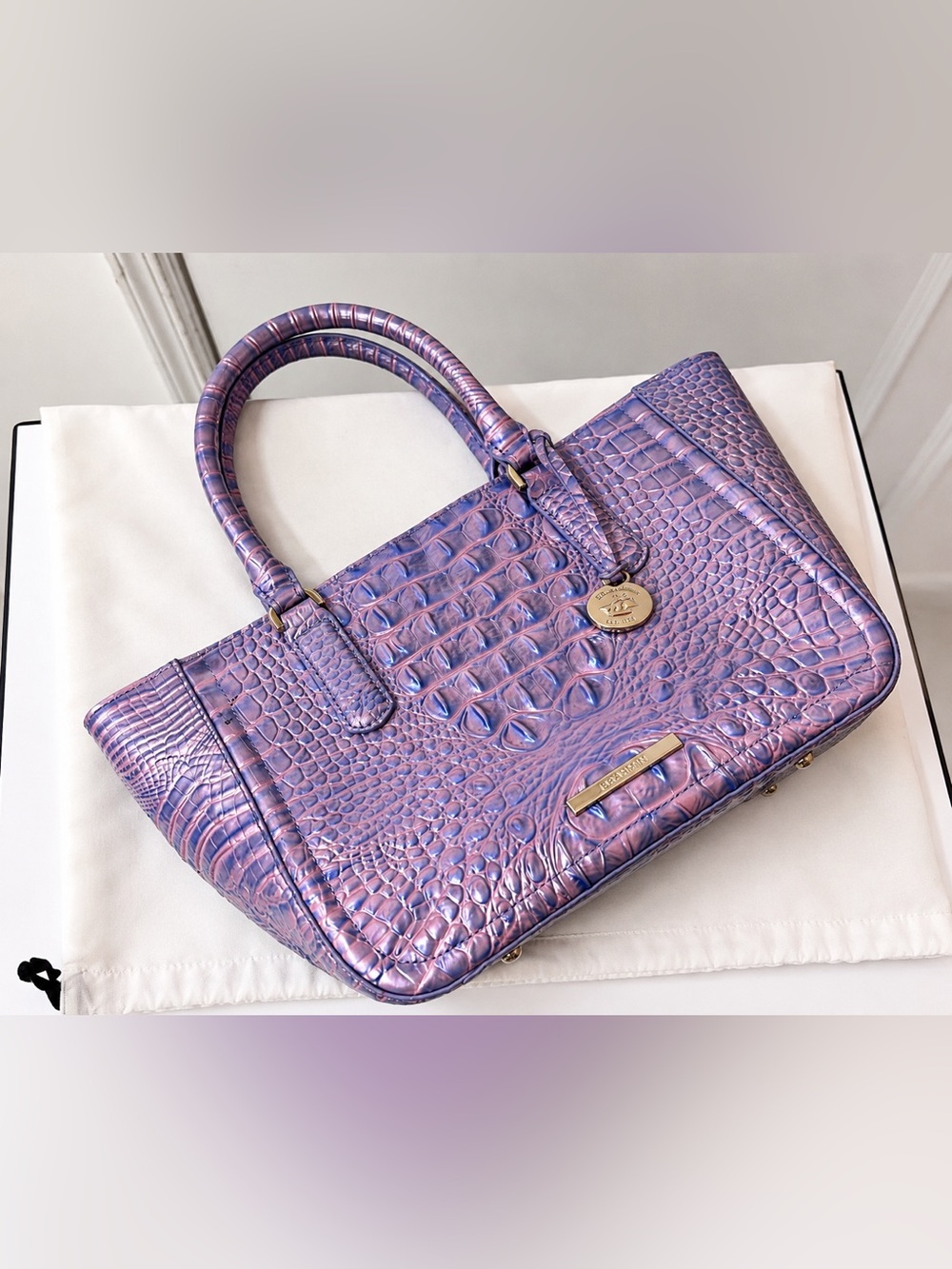 Brahmin Mini Asher/Small Ashlee Lilac Iridescent Croc Embossed Leather Tote - Picture 4 of 4